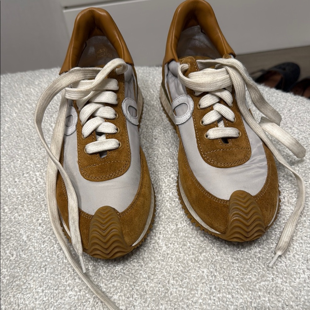 Loewe Brown and White Retro-Inspired Sneakers with Chunky Sole